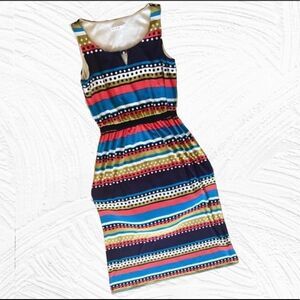 Cleo Stripes & Dots Geometric Sleeveless Maxi Dress Cinched Waist Women’s 4